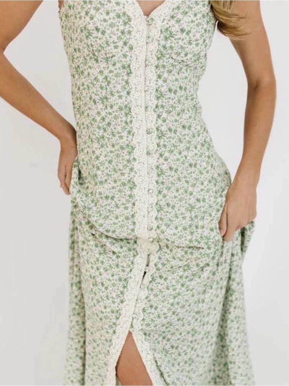 NWT Zoco Floral Maxi Dress Cottagecore Prairie Lace Trim XL - Picture 2 of 8